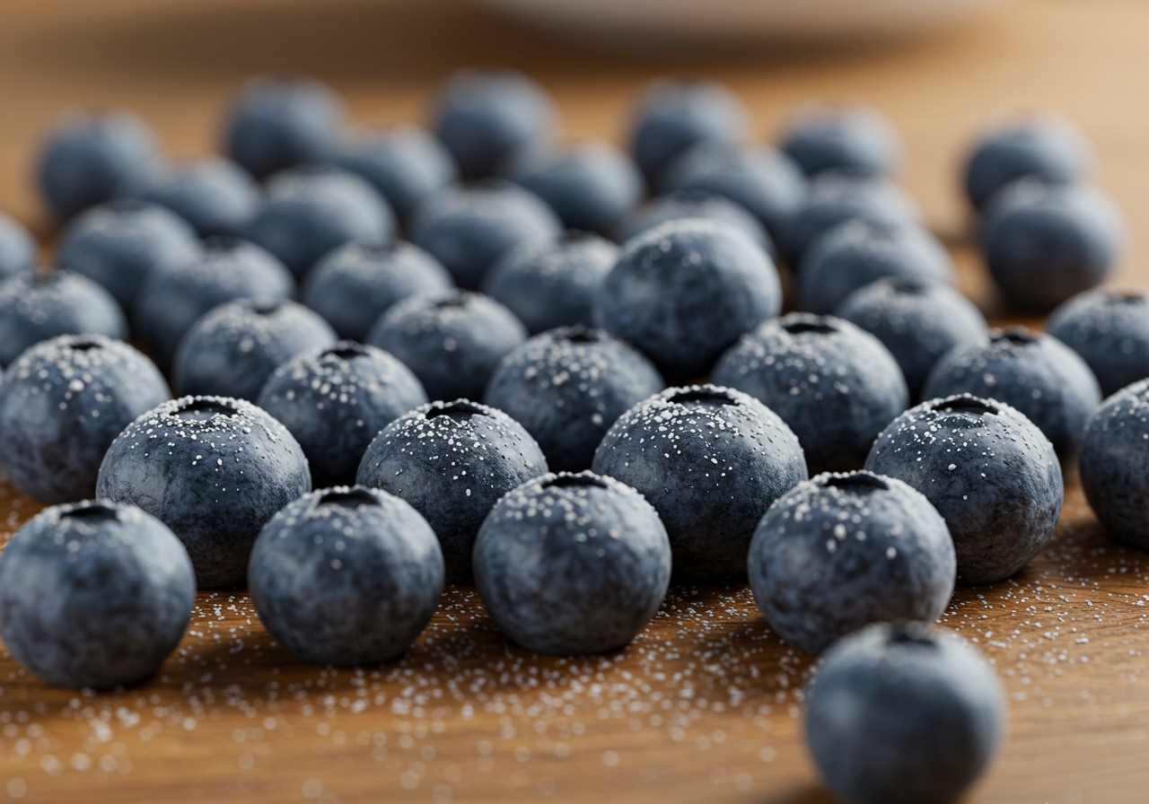 A beautiful array of fresh blueberries, some coated lightly with flour, ready for baking.