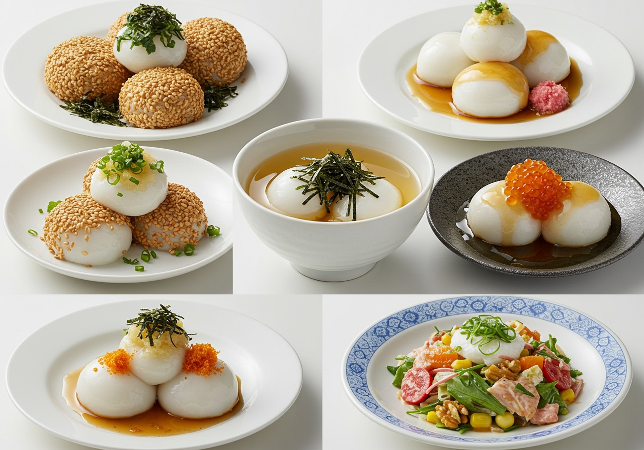 A beautiful final image showing a variety of prepared ところてん dishes, both savory and sweet, highlighting the versatility.