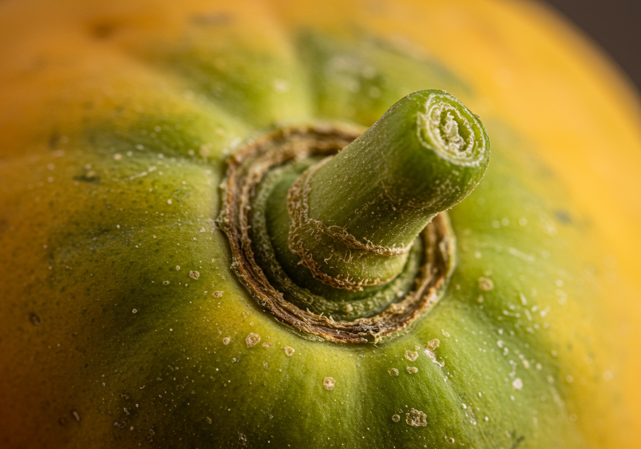 A close-up image of the stem end of a papaya where the scent is often strongest, emphasizing the connection to aroma