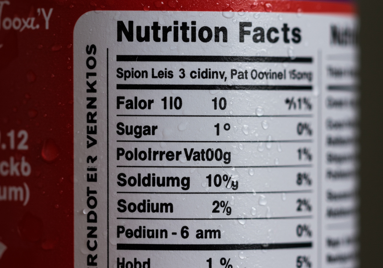 A close-up photo of the nutrition facts label on a beverage container, with focus on the sugar and sodium values.