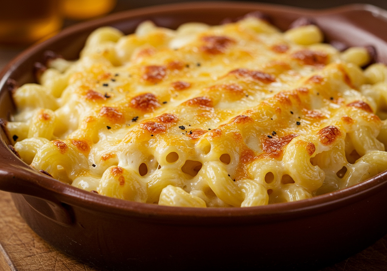 A delicious looking macaroni and cheese dish, perhaps with visible streaks of melted Tillamook Cheddar.