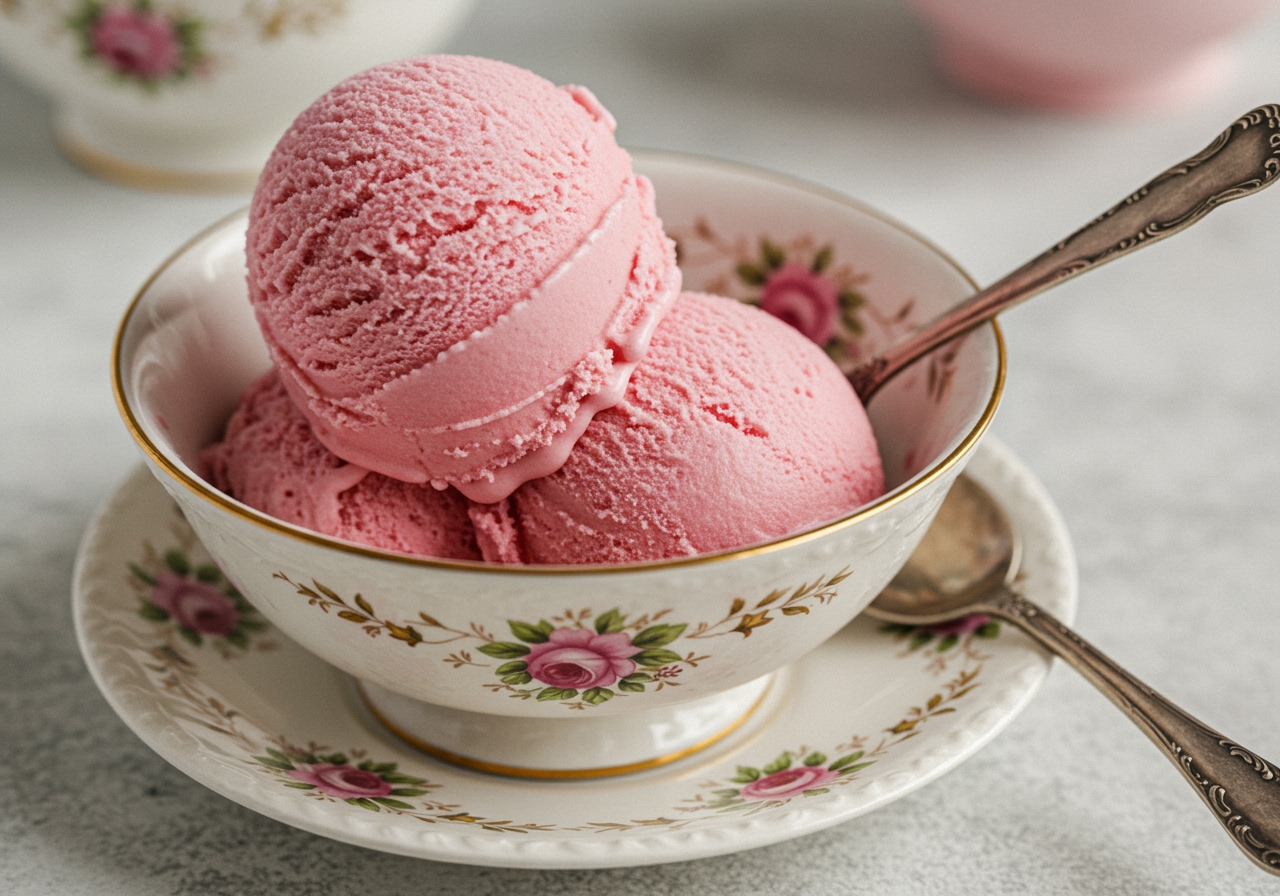 A final appealing shot of the ice cream in a decorative bowl, maybe with a spoon, making the viewer want to try it immediately.