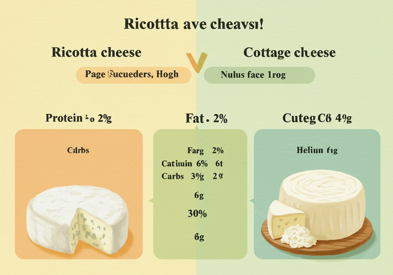 A nutritional information label graphic comparing ricotta cheese with other common cheeses like cream cheese and cottage cheese, highlighting protein and fat content.