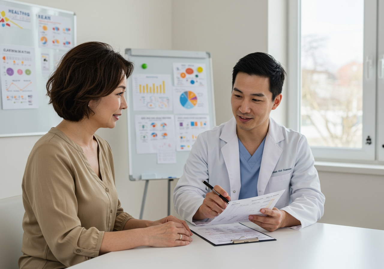 A person consulting with a doctor or dietitian about their meal plan