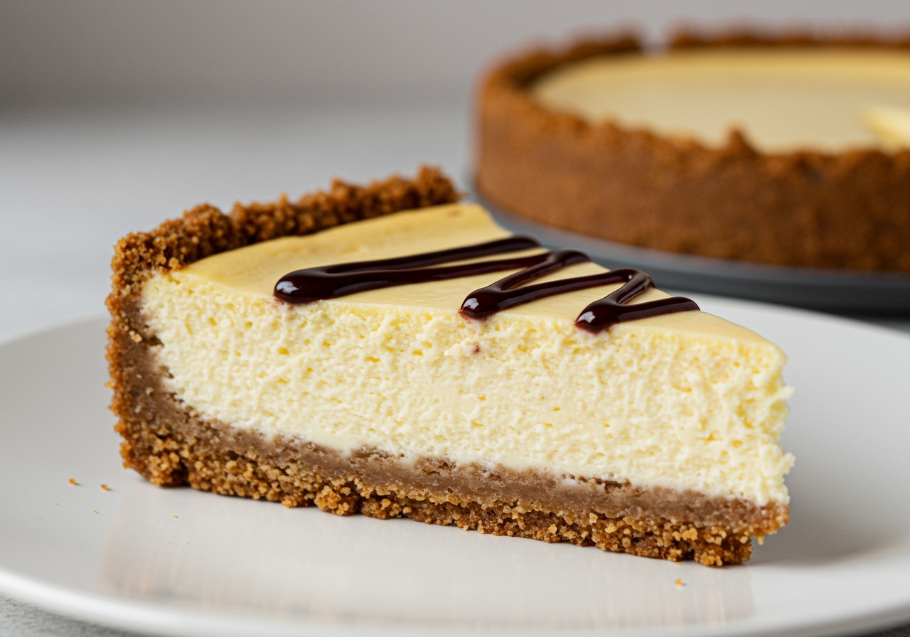 A slice of gluten-free cheesecake or pie showing a perfect cookie crumb crust layer.