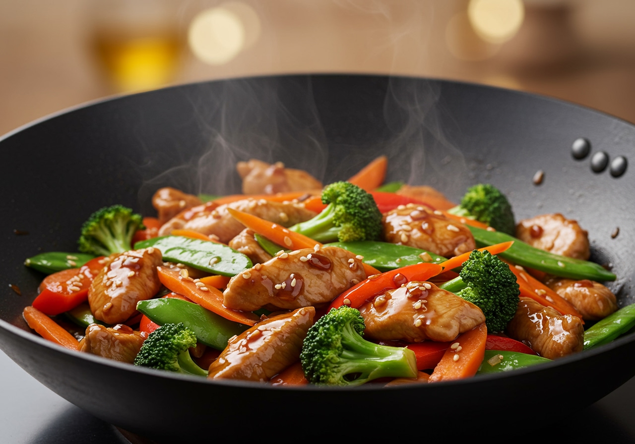Chicken and vegetable stir-fry with black vinegar sauce