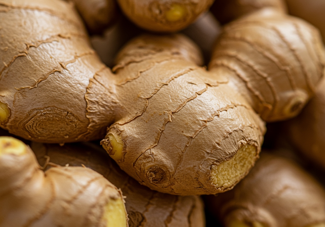 Close-up of fresh ginger roots