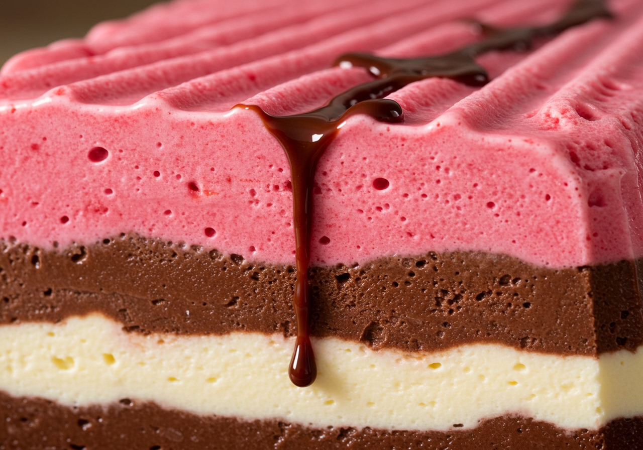 Close-up of homemade frozen treats in colorful layers, showcasing textures and ingredients.