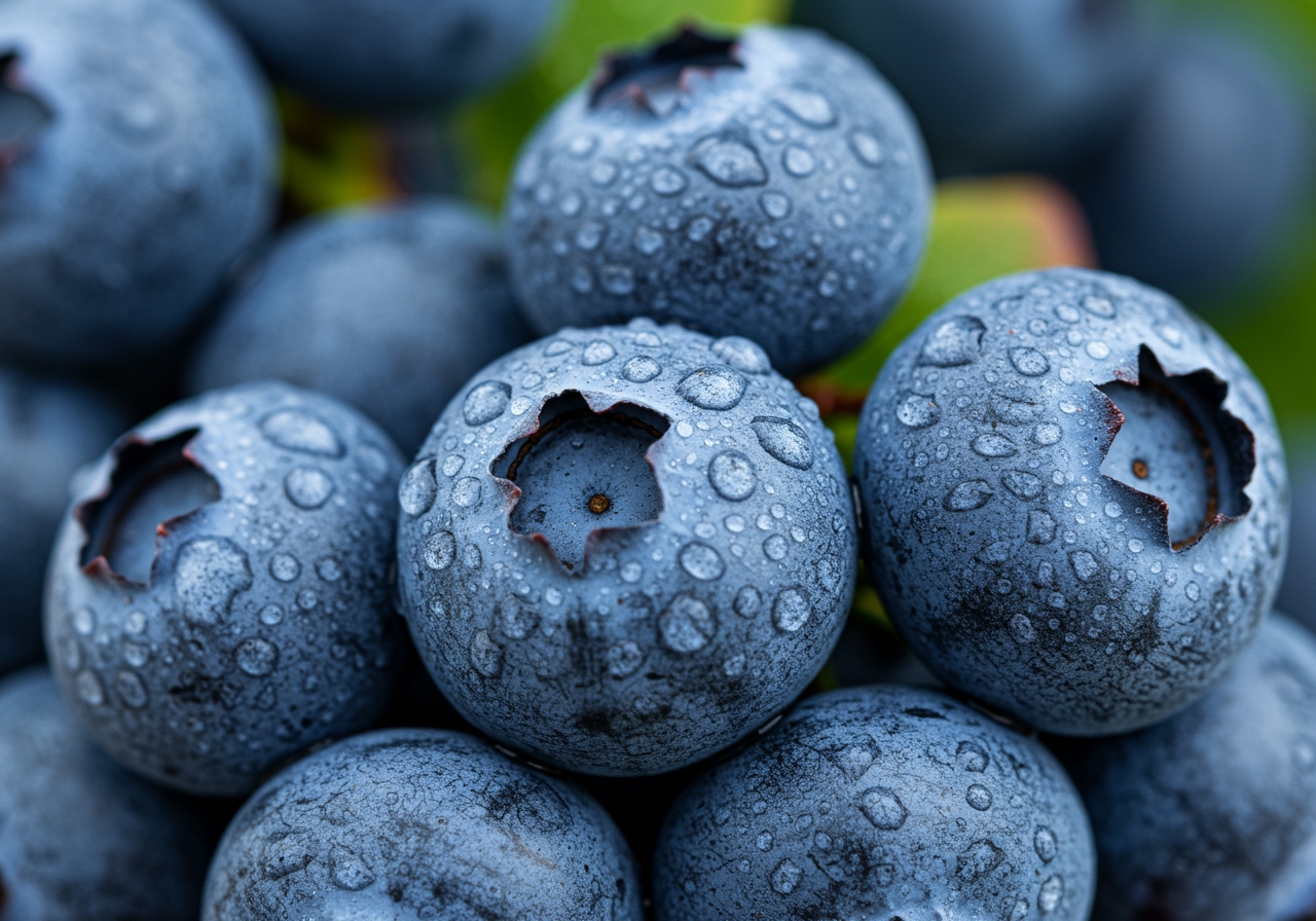 Close-up shot of fresh blueberries.