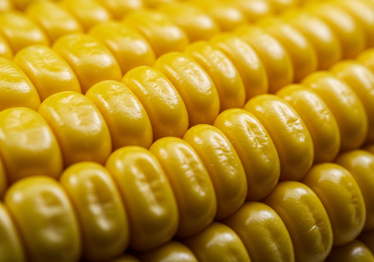 Close-up view of yellow corn kernels showing their texture and vibrant color