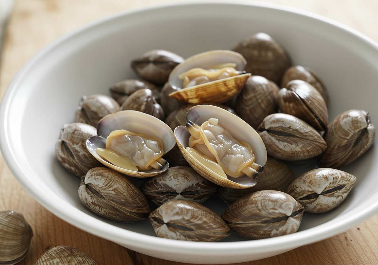 Fresh asari clams in a bowl, ready for cooking