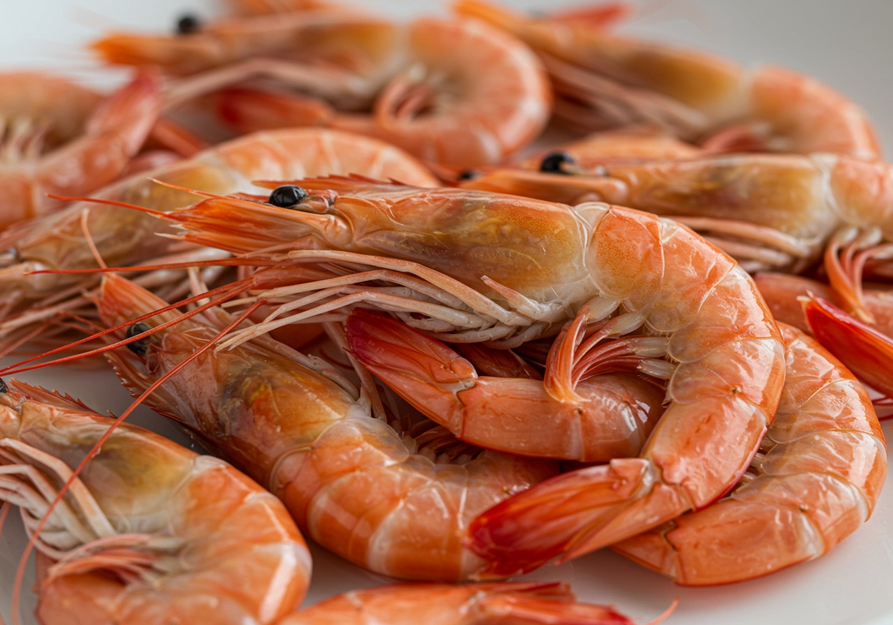 Fresh, raw shrimp being prepared for boiling, showing their natural color and texture.