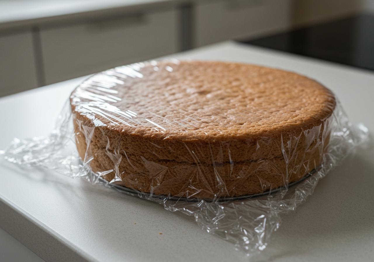 Healthy cake base wrapped for storage or in a container.